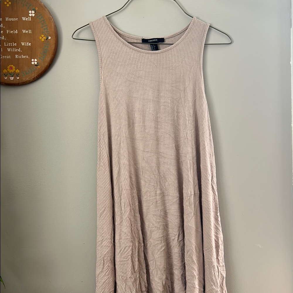 Sleeveless Beige Ribbed Dress